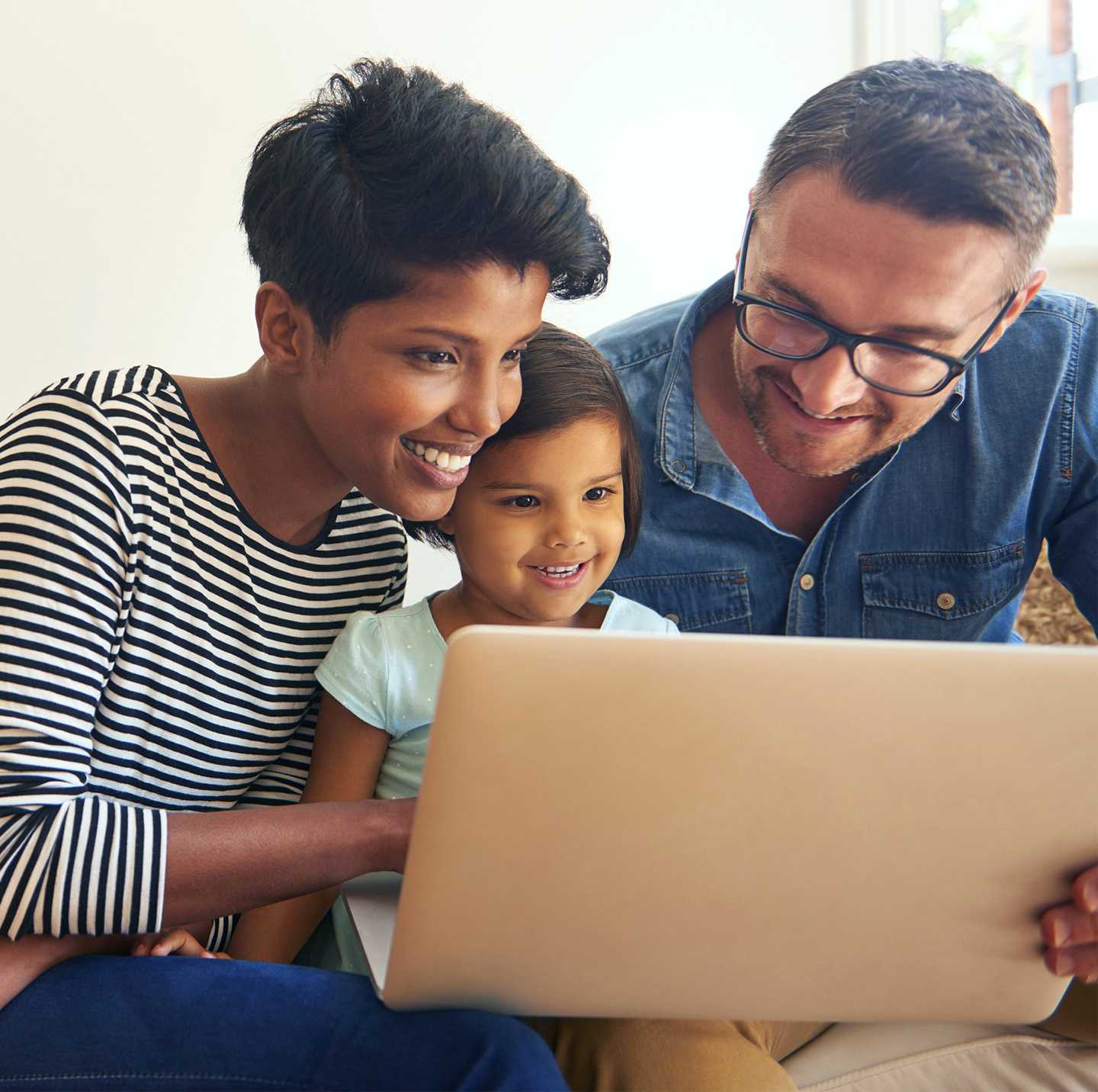 Family Using Laptop Desktop
